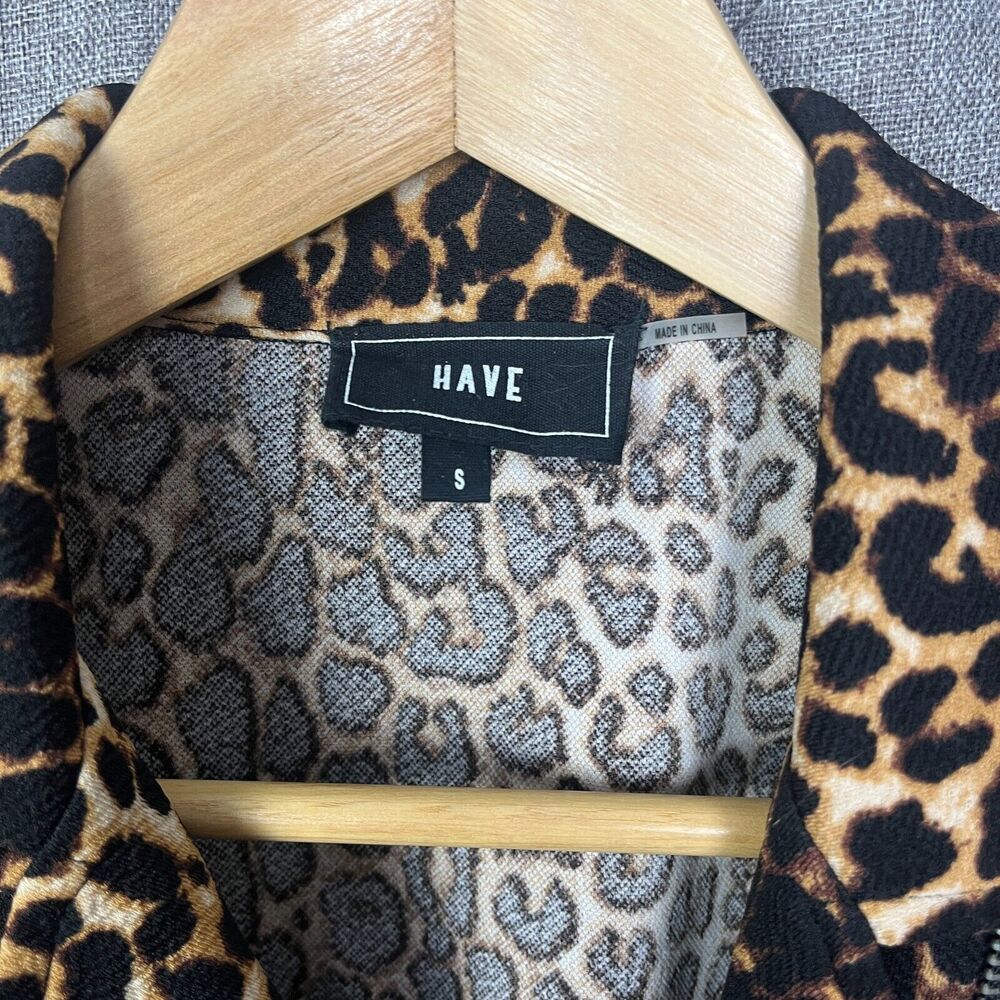 Leopard Print Cropped Shirt Top Zipper Sheer Sleeves Edgy Rocker Chic Glam S - Picture 3 of 3